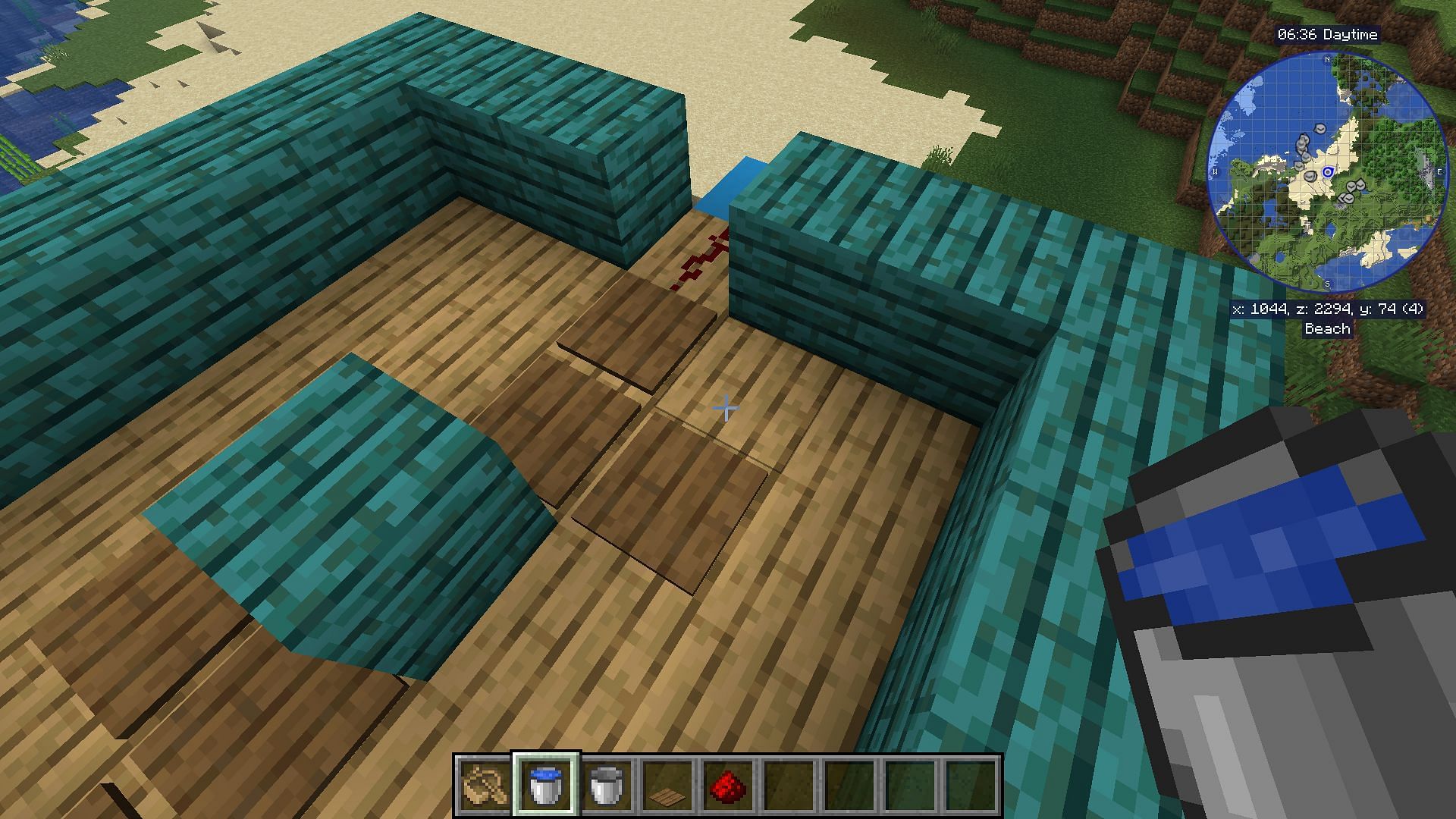 The first corner to add water to in the Minecraft boat clock (Image via Mojang)
