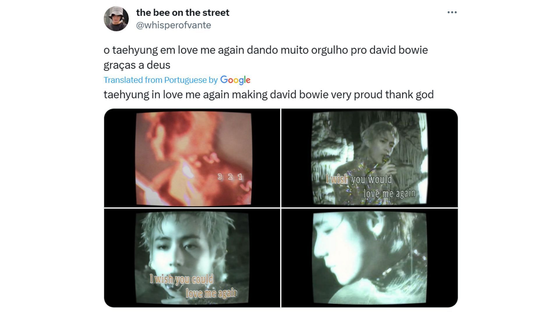 BTS&#039; V pays tribute to pop icon David Bowie in the music video. (Image via Twitter/ @whisperofvante)