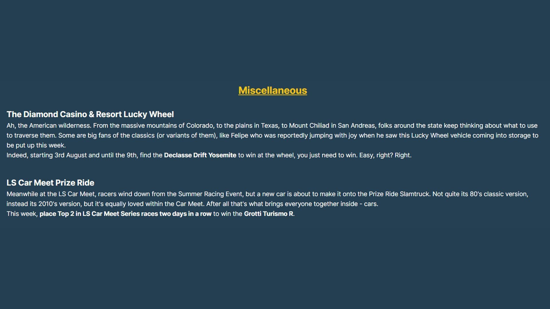 Leaked information about the August 3 weekly update (Image via GTA Forums)