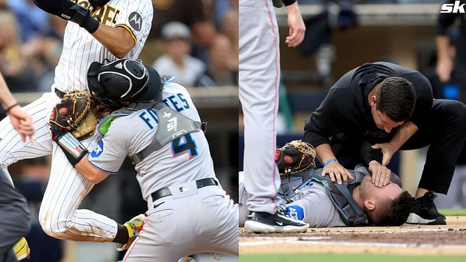 Watch: Fernando Tatis Jr. and Nick Fortes have a scary collision near the home plate