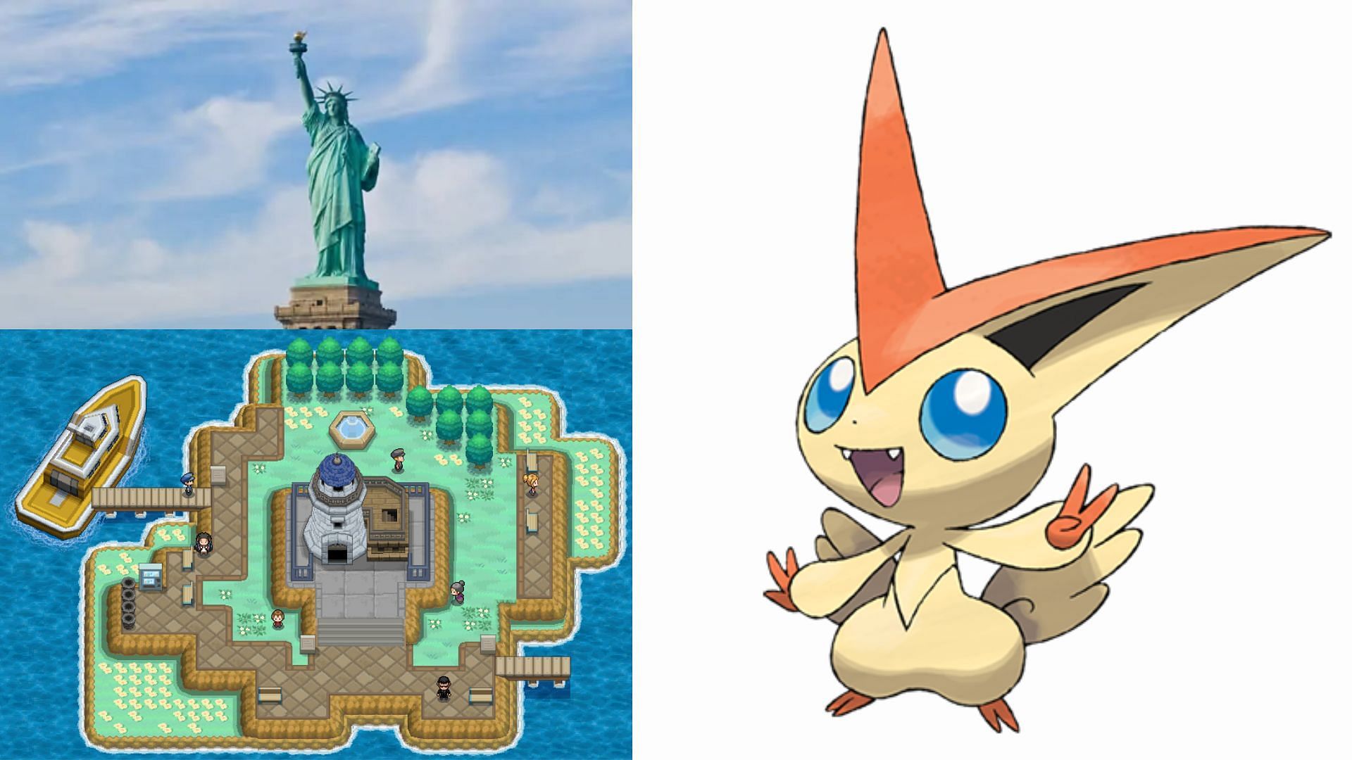 Statue of Liberty, Liberty Garden, and Victini (Image via The Pokemon Company)