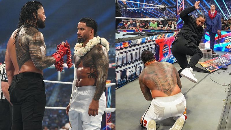 wwe legends not happy roman reigns jey uso tribal combat match