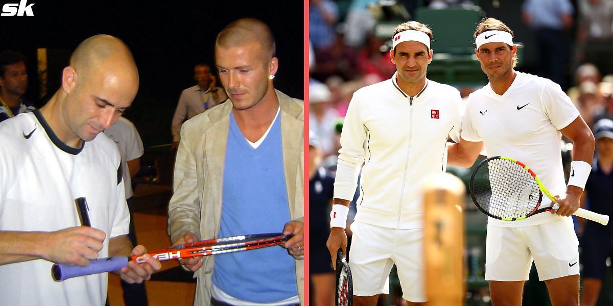 Andre Agassi, David Beckham, Roger Federer and Rafael Nadal pictured