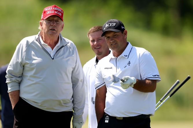 "So Patrick won single handed" - Fans react to Donald Trump's claims of defeating Pat Perez and Peter Uihlein with Patrick Reed at LIV Bedminster