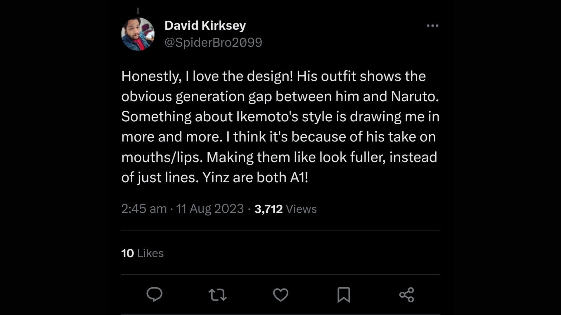 Twitter user appreciates Kishimoto&#039;s art style (Image via Twitter/ @SpiderBro2&empty;99 in response to @kishimotomasshi)