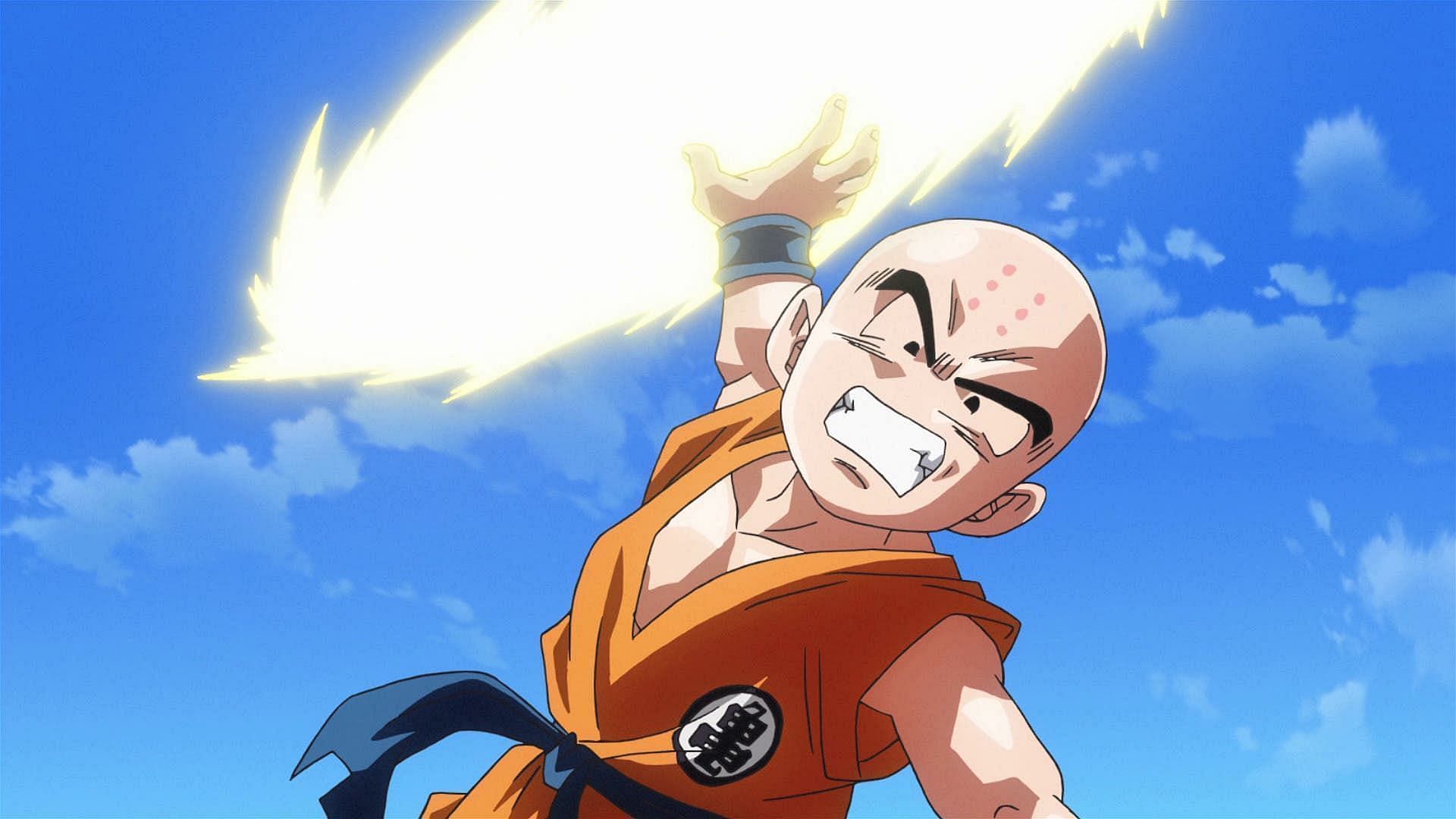 Krillin using Destructo Disc in Dragon Ball Super (Image via Toei animation)