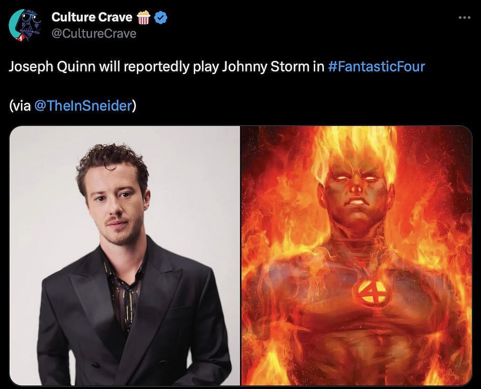 Joseph Quinn, famed for Stranger Things, emerges as the frontrunner in the race for Johnny Storm, with other contenders still in the mix (Image via Twitter)