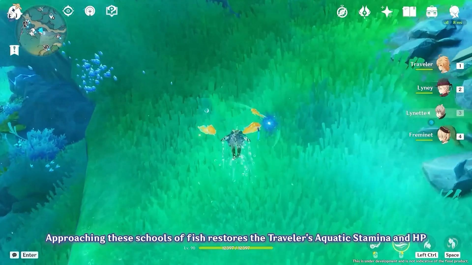 Touch the school of fish to restore HP and Aquatic stamina (Image via HoYoverse)