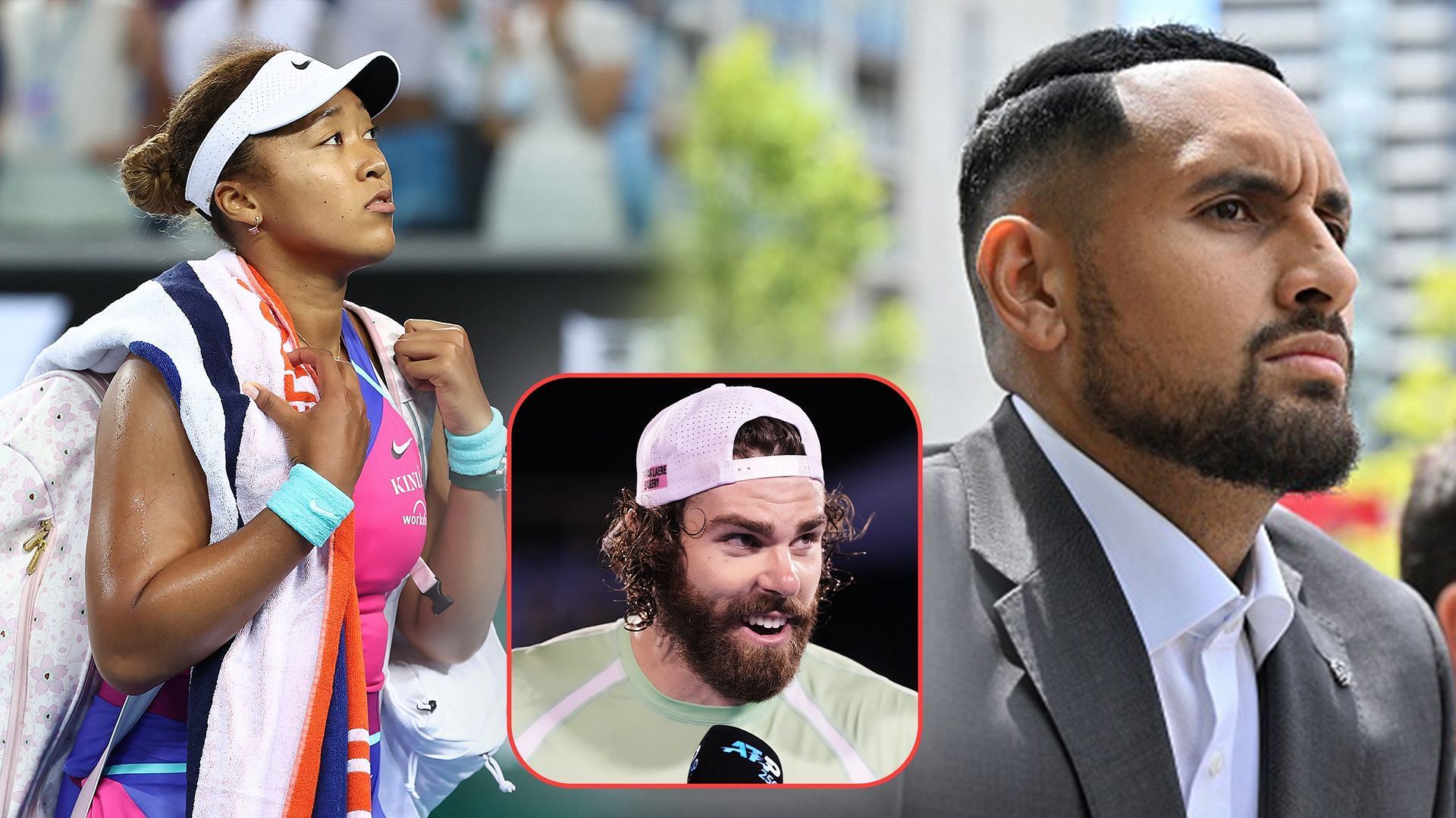 Naomi Osaka (L), Reilly Opelka (inset) and Naomi Osaka (R)