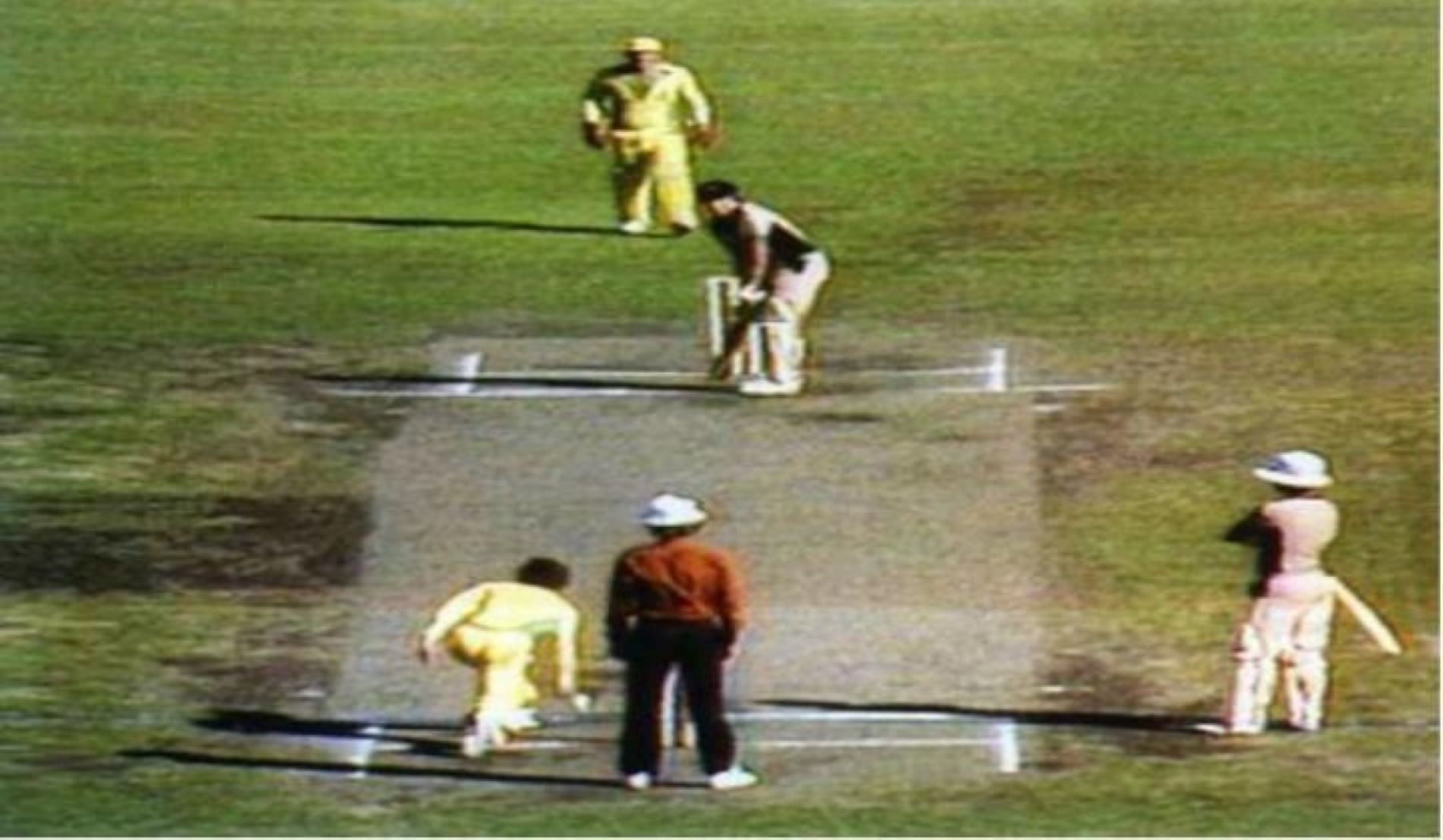 Trevor Chappell bowls underarm in an ODI game against New Zealand.