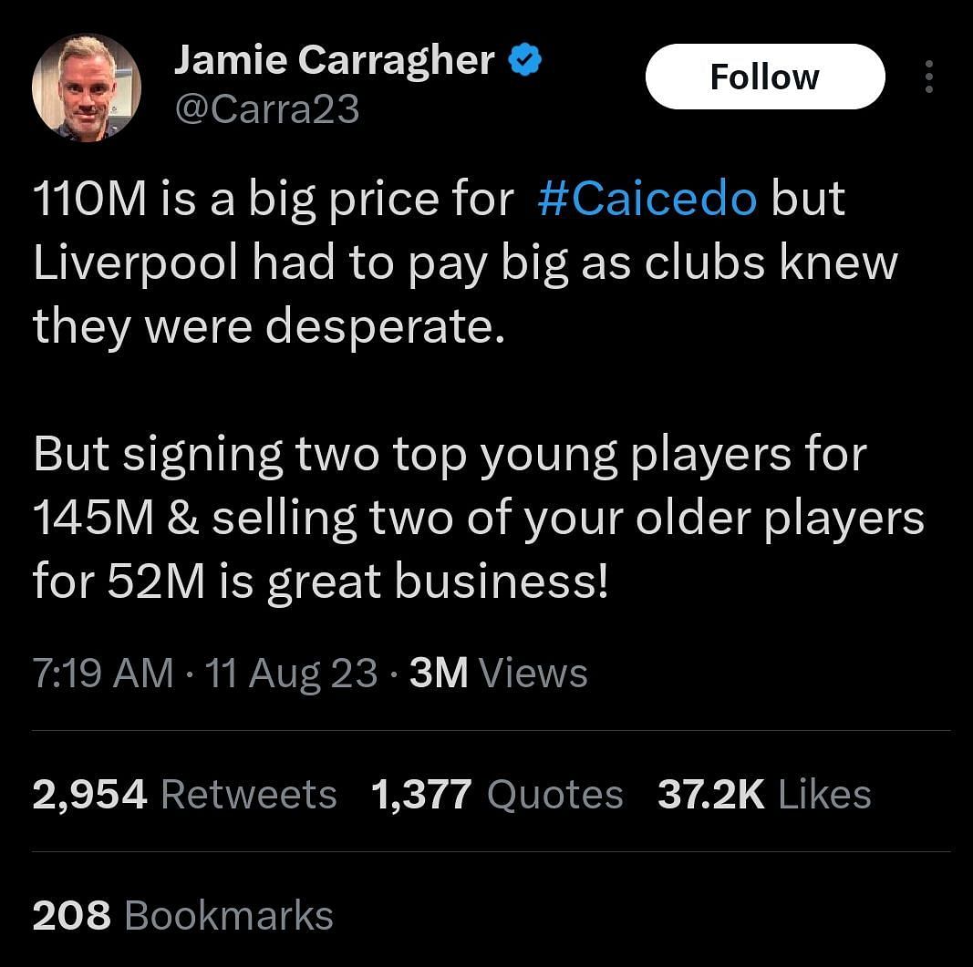 Jamie Carragher discusses Moises Caicedo transfer battle