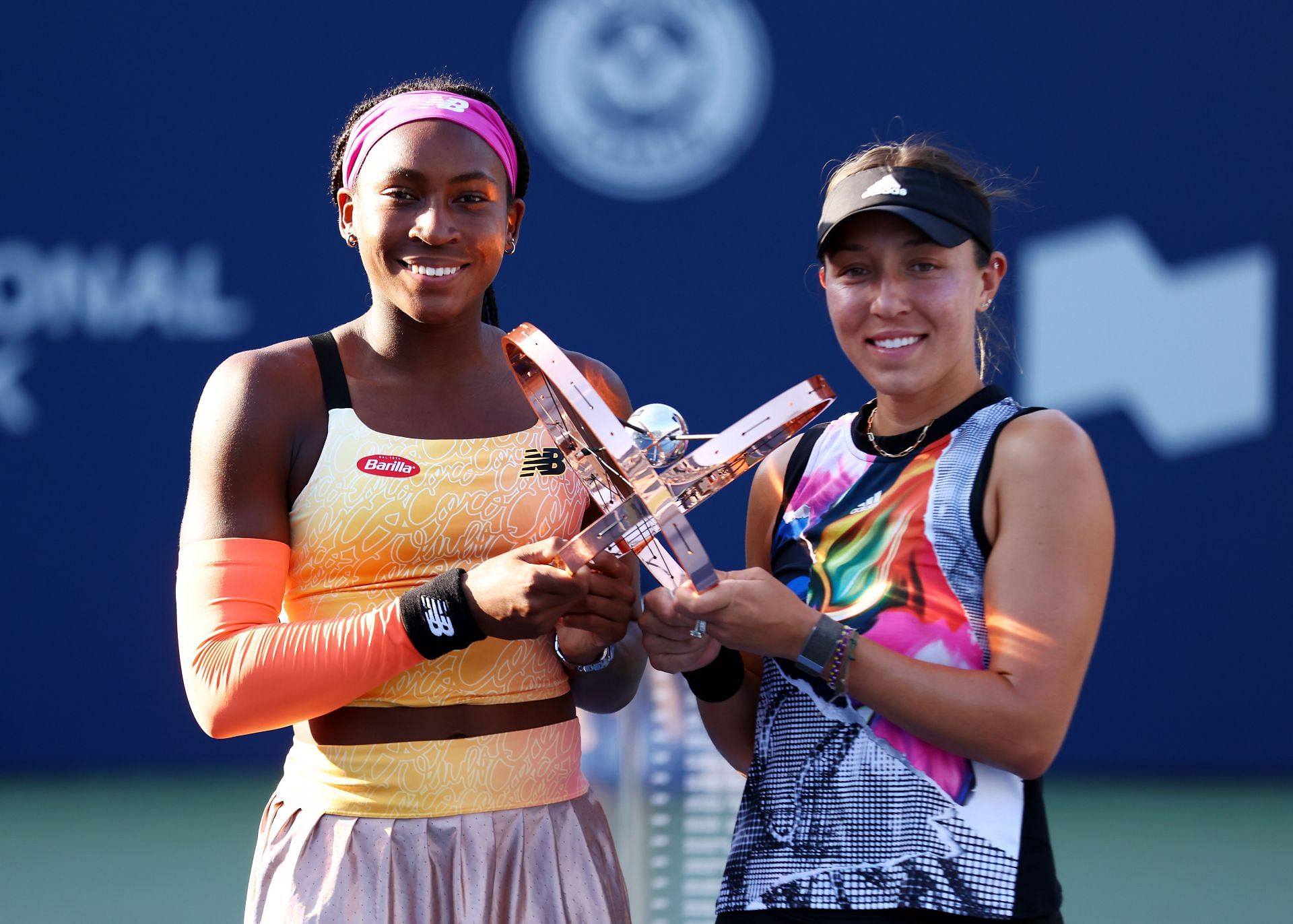 Coco Gauff and Jessica Pegula with their 2022 Canadian Open doubles trophy
