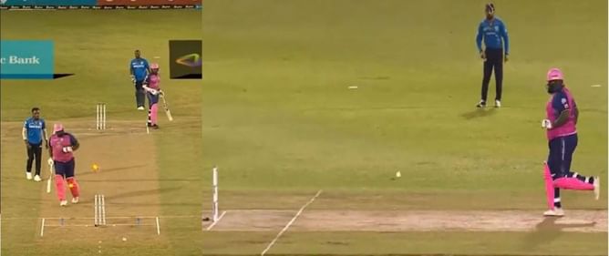 [Watch] Comical running costs Rakheem Cornwall his wicket in the second game of CPL 2023