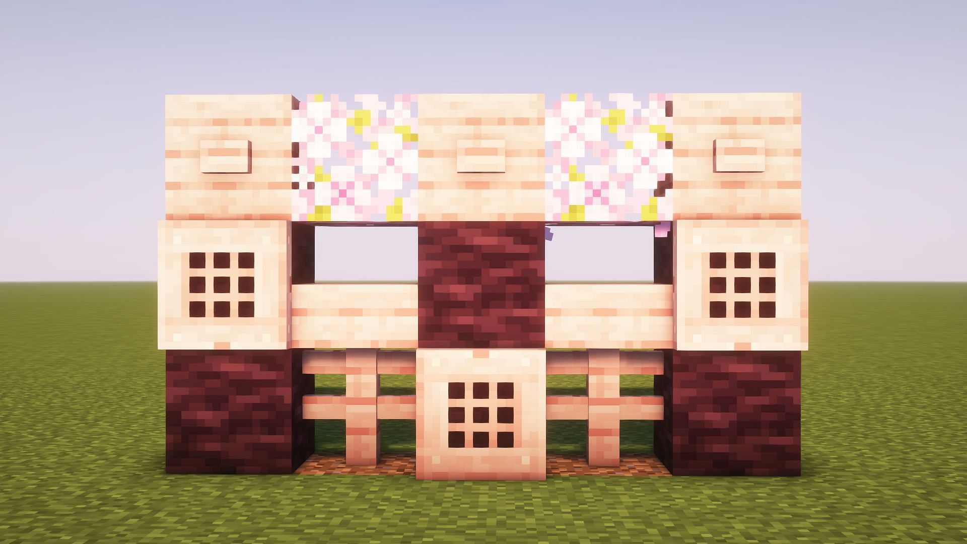 This wall is made up of various cherry blocks in Minecraft (Image via Mojang)