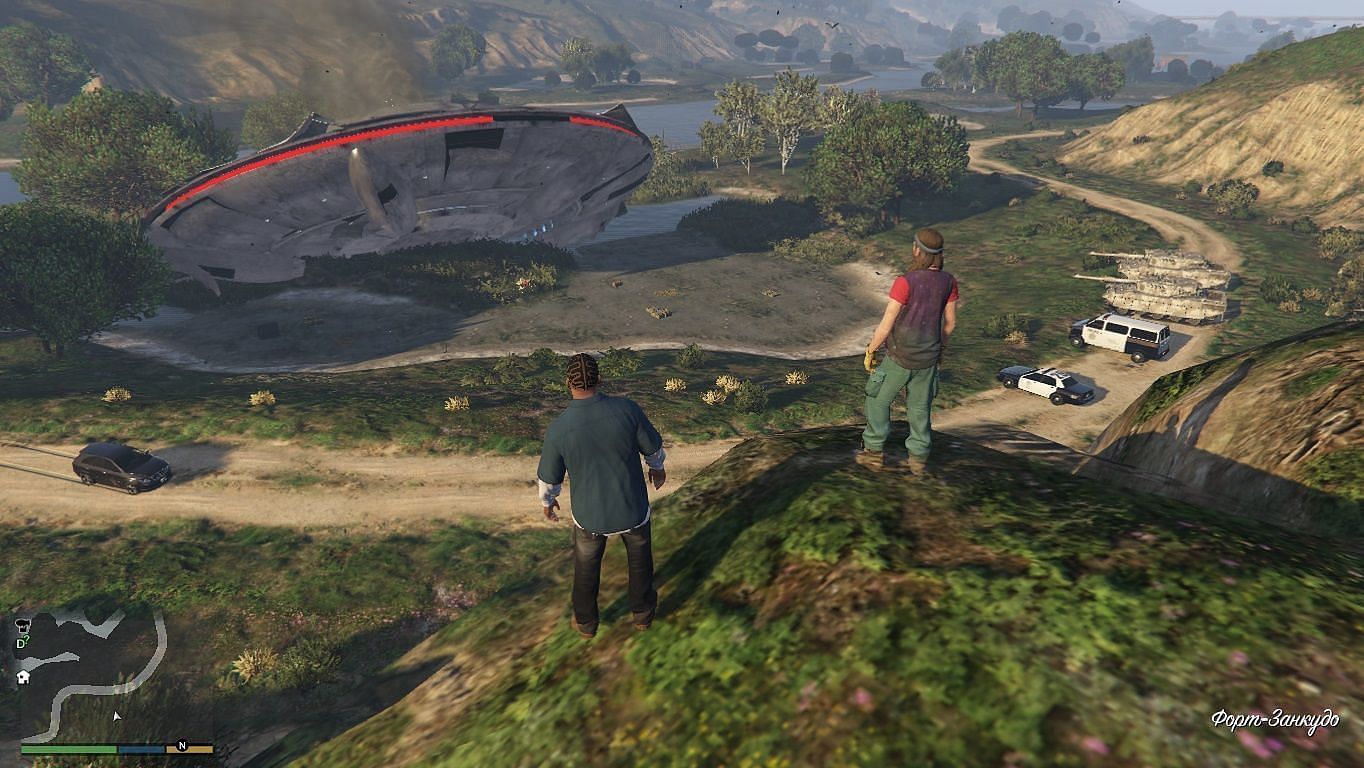 Crashed UFO in the mission zone (Image via gta5-mods.com)