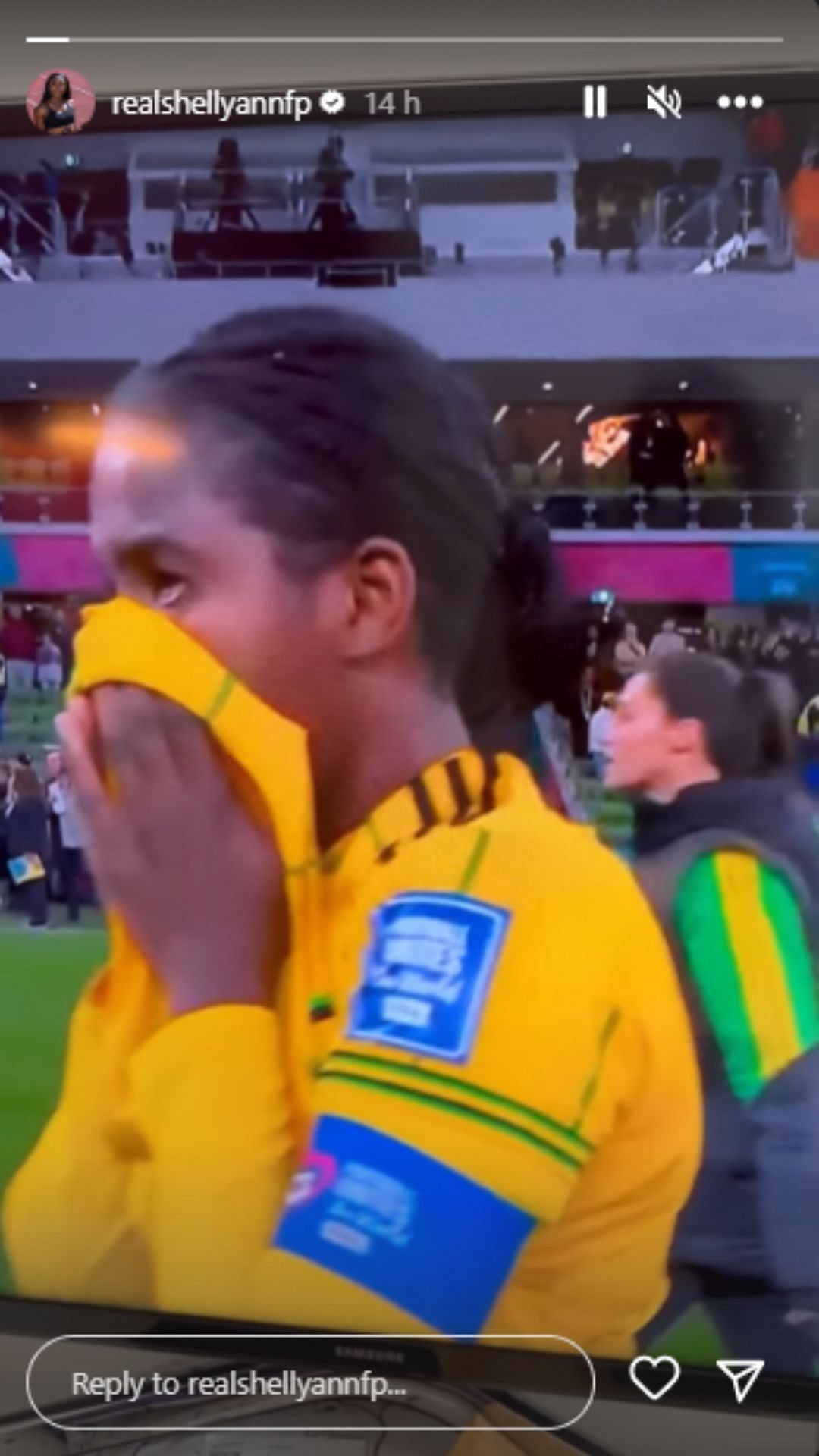 Shelly-Ann Fraser-Pryce posted a story of a Jamaican Footballer celebrating after the match against Brazil