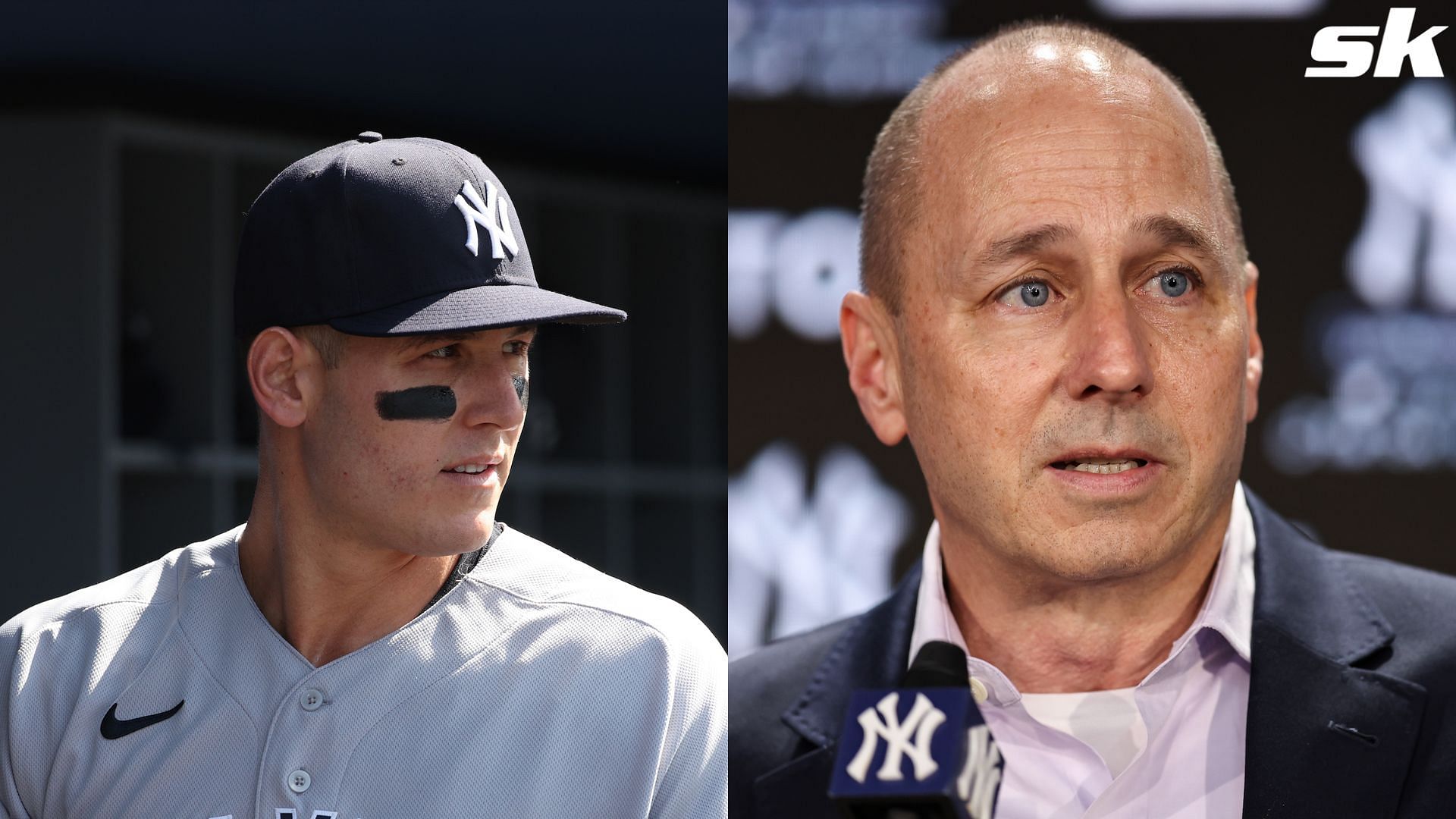 Anthony Rizzo and Brian Cashman of the New York Yankees