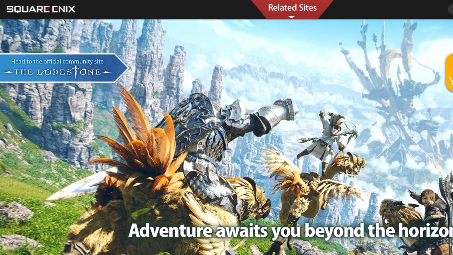 Click on The Lodestone to head to the server status page (Image via Square Enix)