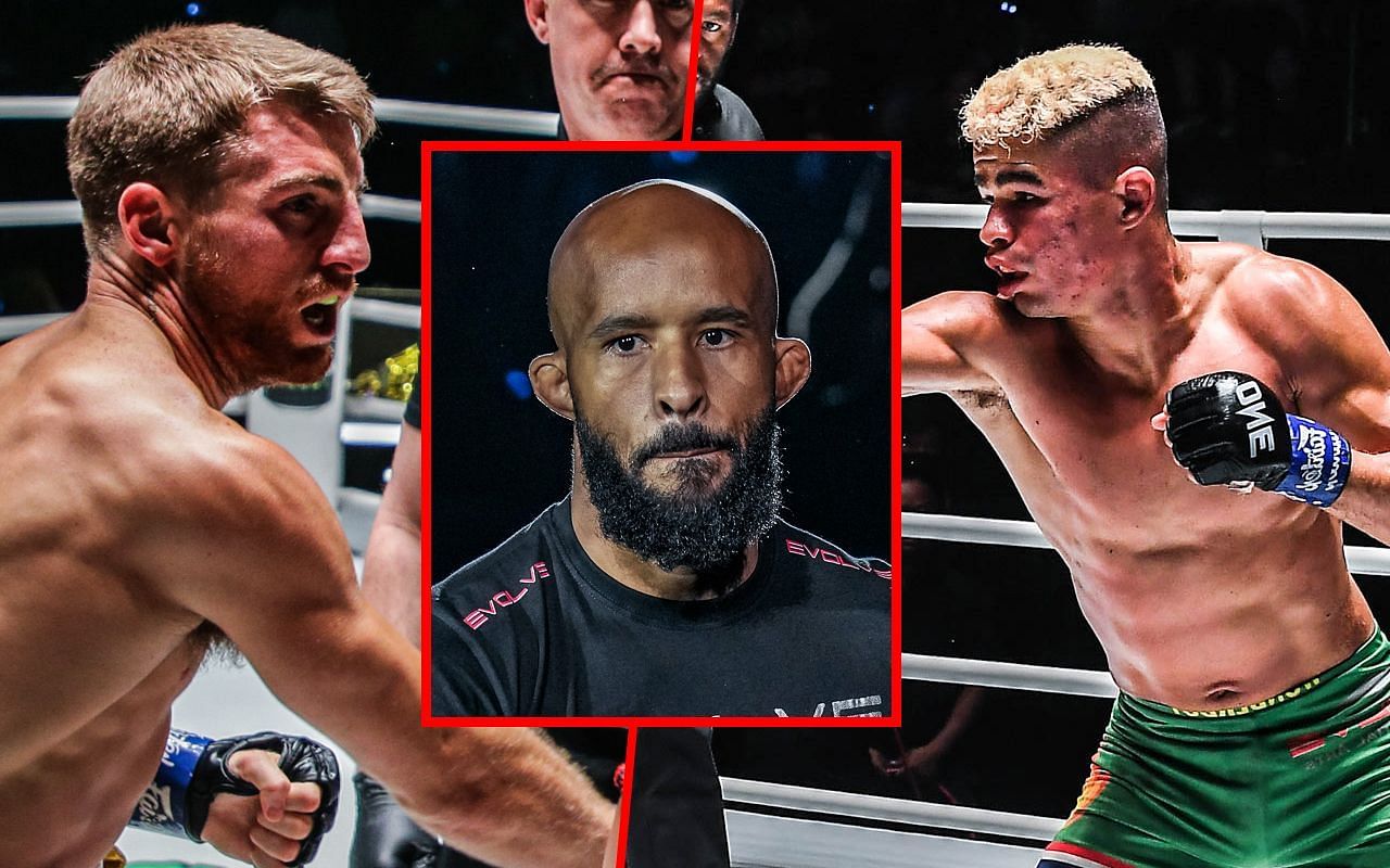 Demetrious Johnson (Center) previews Haggerty (Left) versus Andrade (Right)
