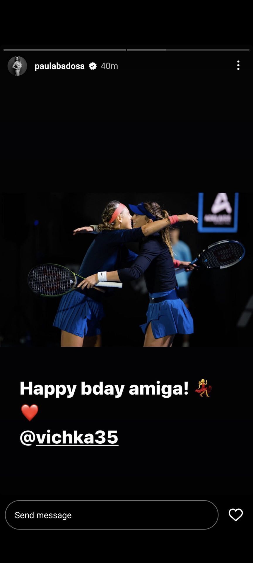 Paula Badosa wished Victoria Azarenka a happy birthday via an Instagram story