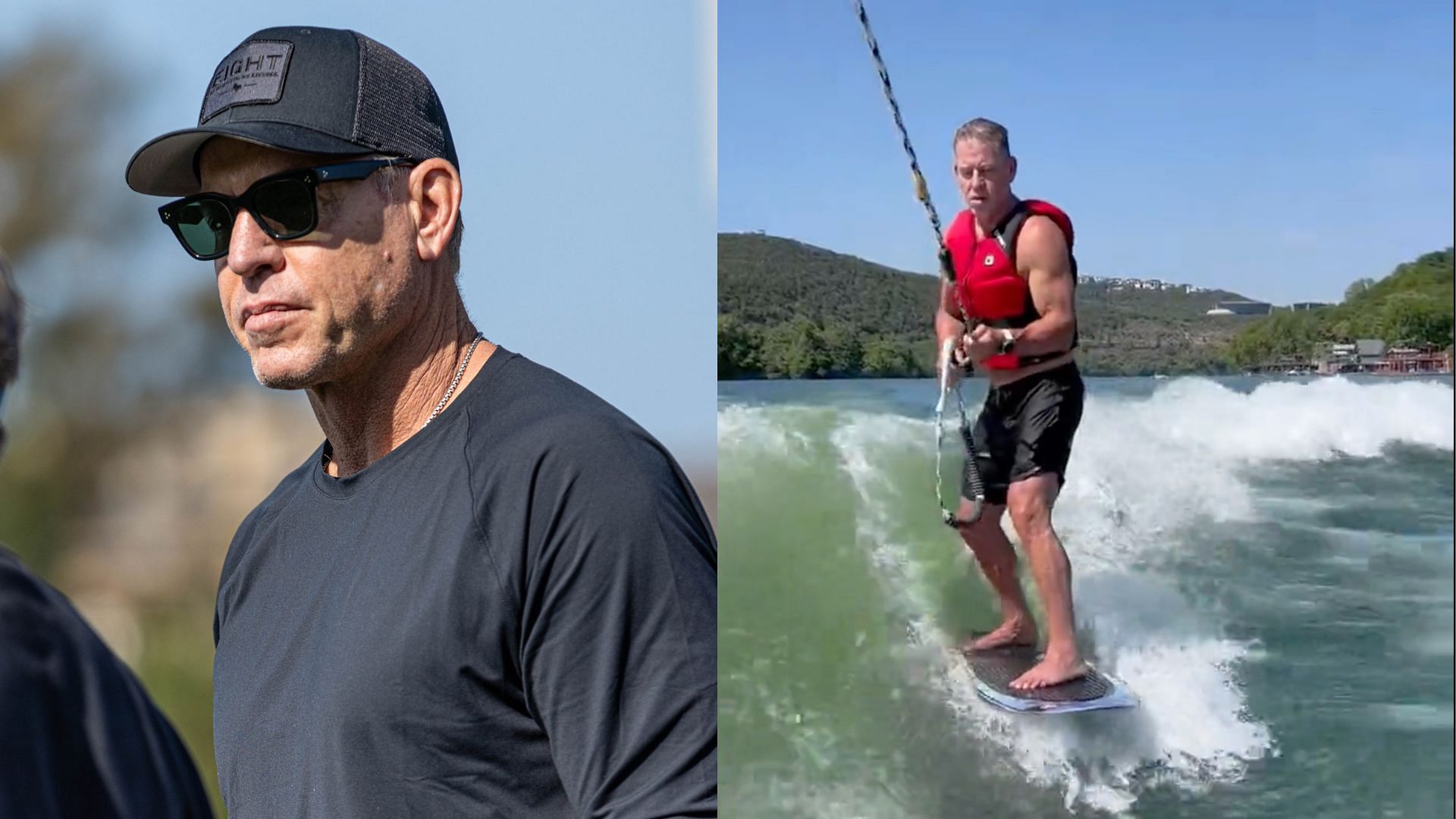 Troy Aikman wake surfing after his divorce is reportedly finalized
