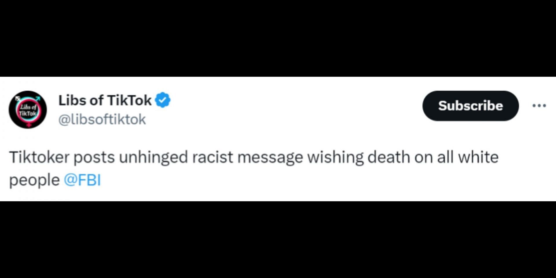 Black TikToker wishes death on white people. (Image via X/Libs of TikTok)