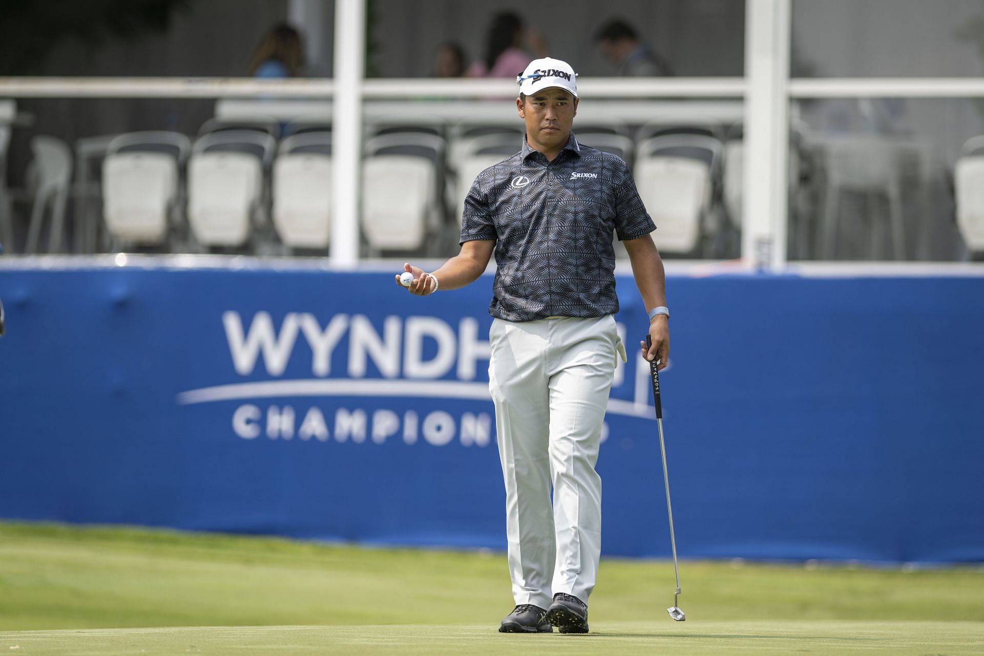 Hideki Matsuyama during the practice round of the 2023 Wyndham Championship