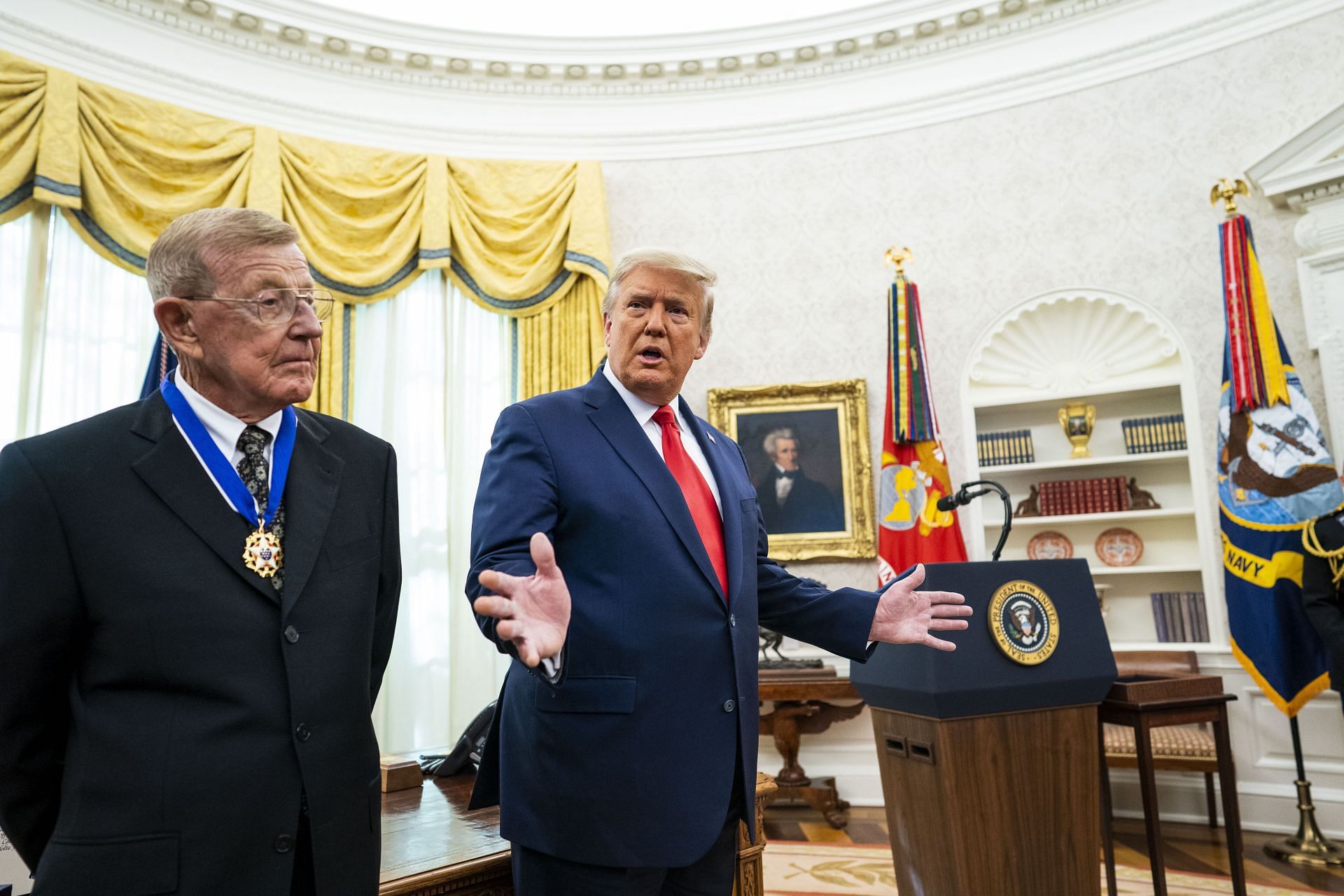 Donald Trump - President Awards Presidential Medal Of Freedom To Coach Lou Holtz