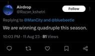 Twitter reacts as the Cityzens win their first game of the season.