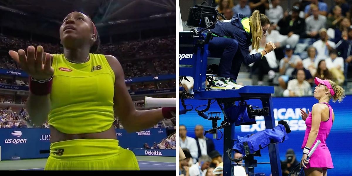 Coco Gauff and Laura Siegemund argue with the chair umpire at US Open 2023
