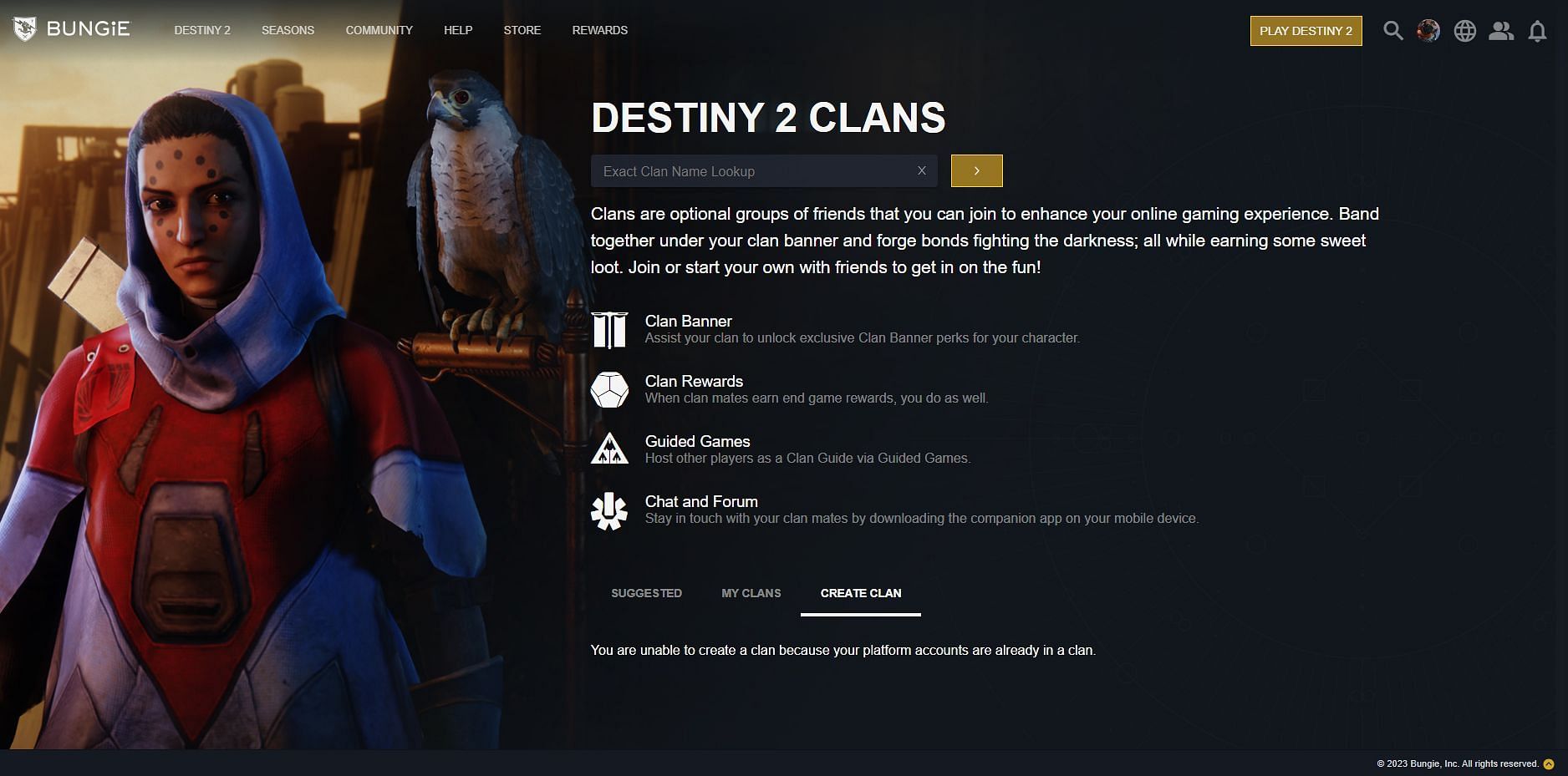 Create a Clan or join a Clan from the official Bungie website (image via Bungie)