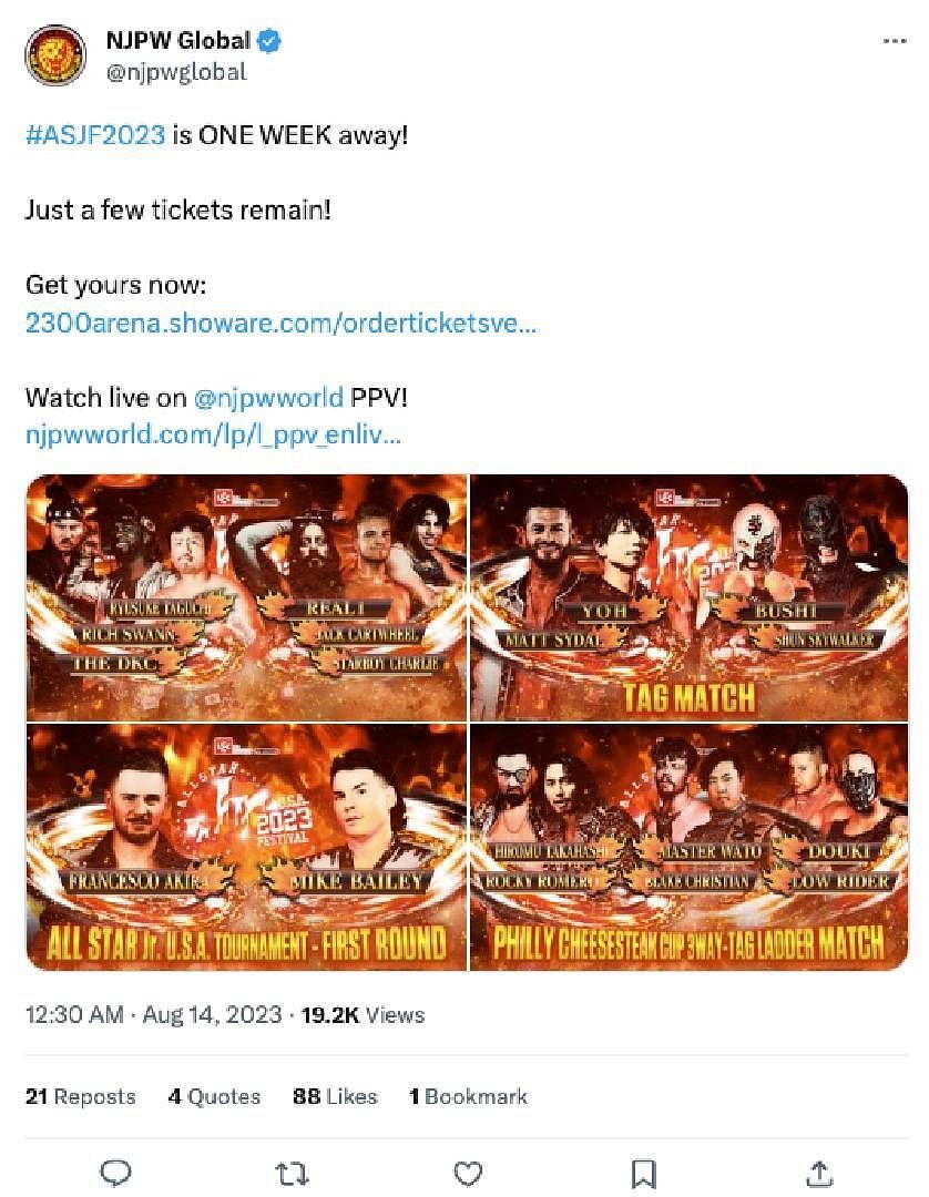 Screengrab of NJPW&#039;s tweet