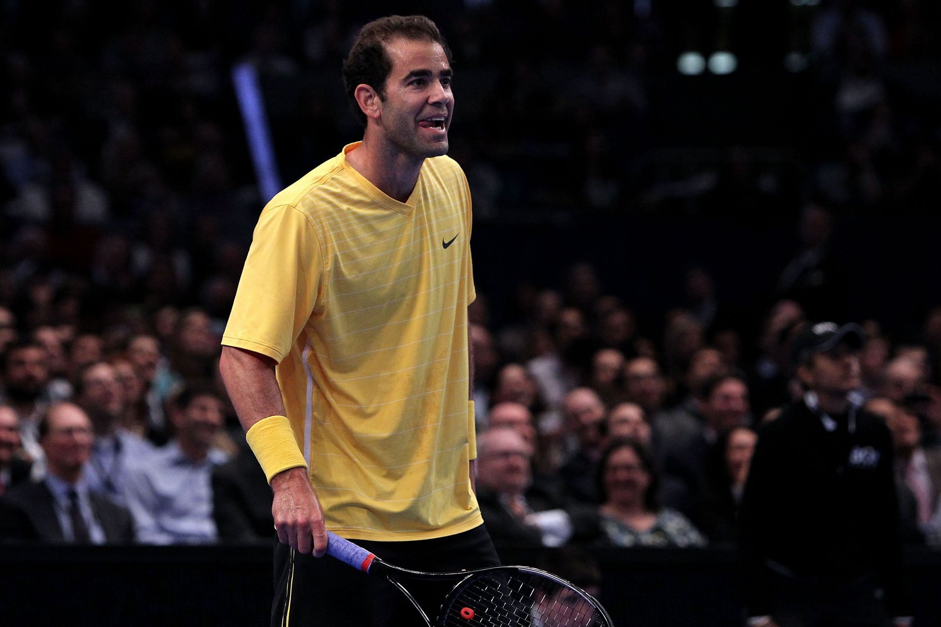 Pete Sampras during an exhibition match against Andre Agassi
