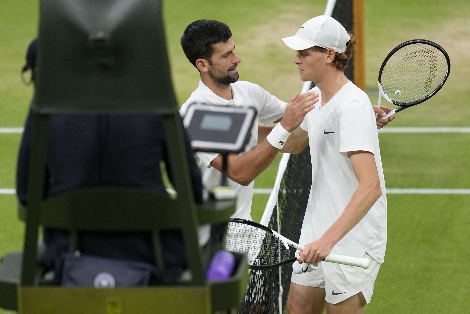 Novak Djokovic and Jannik Sinner at the 2023 Wimbledon.