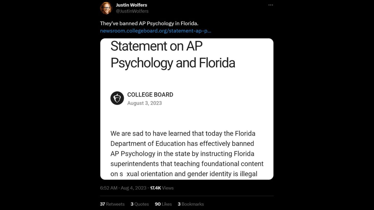 Why is AP Psychology banned in Florida? College Board statement explained