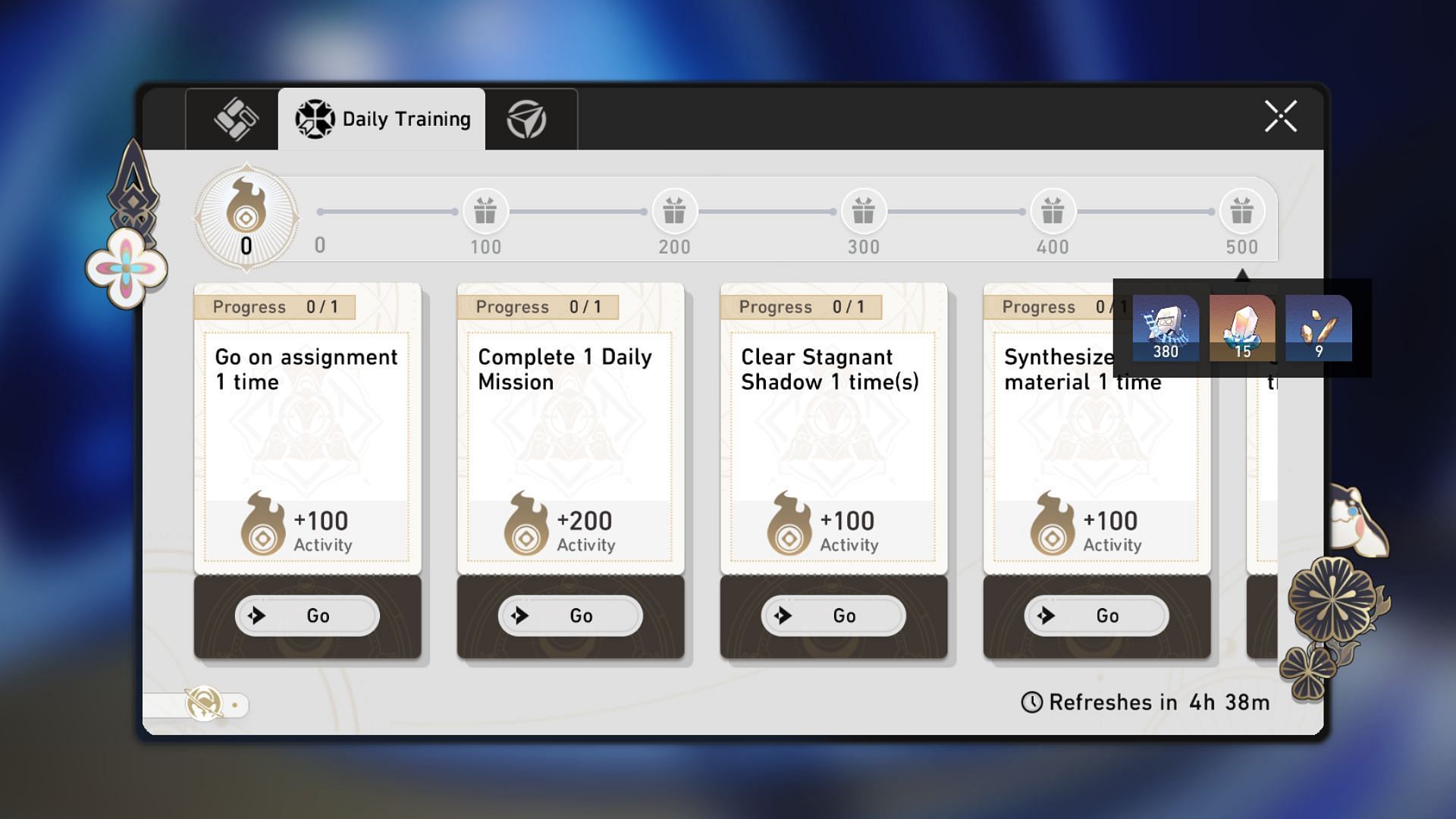 Complete the Daily Trainings throughout version 1.3 (Image via HoYoverse)