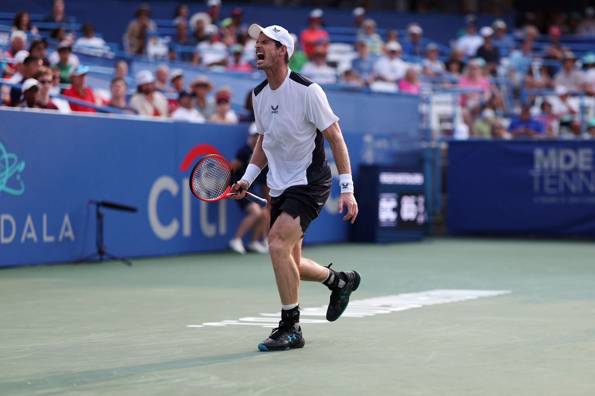 Andy Murray celebrates his win against Brandon Nakashima at the 2023 Mubadala Citi DC Open