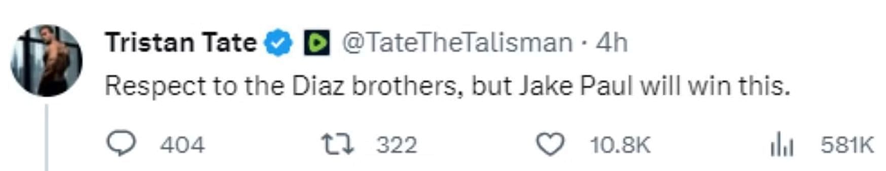 Tristan Tate&#039;s tweet prediction