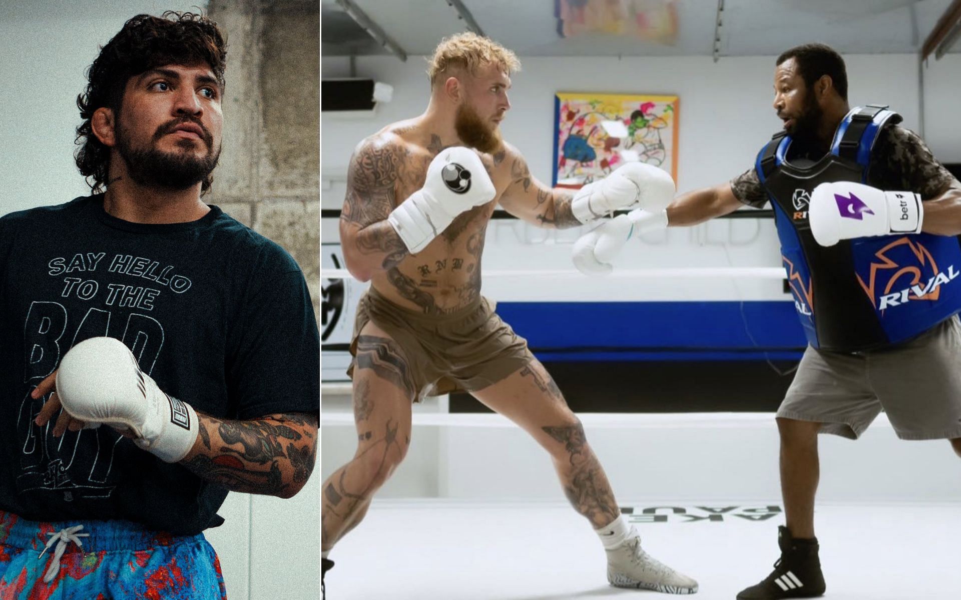 Dillon Danis [Left], and Jake Paul training with Shane Mosley [Photo credit: @dillondanis and @jakepaul - Twitter]