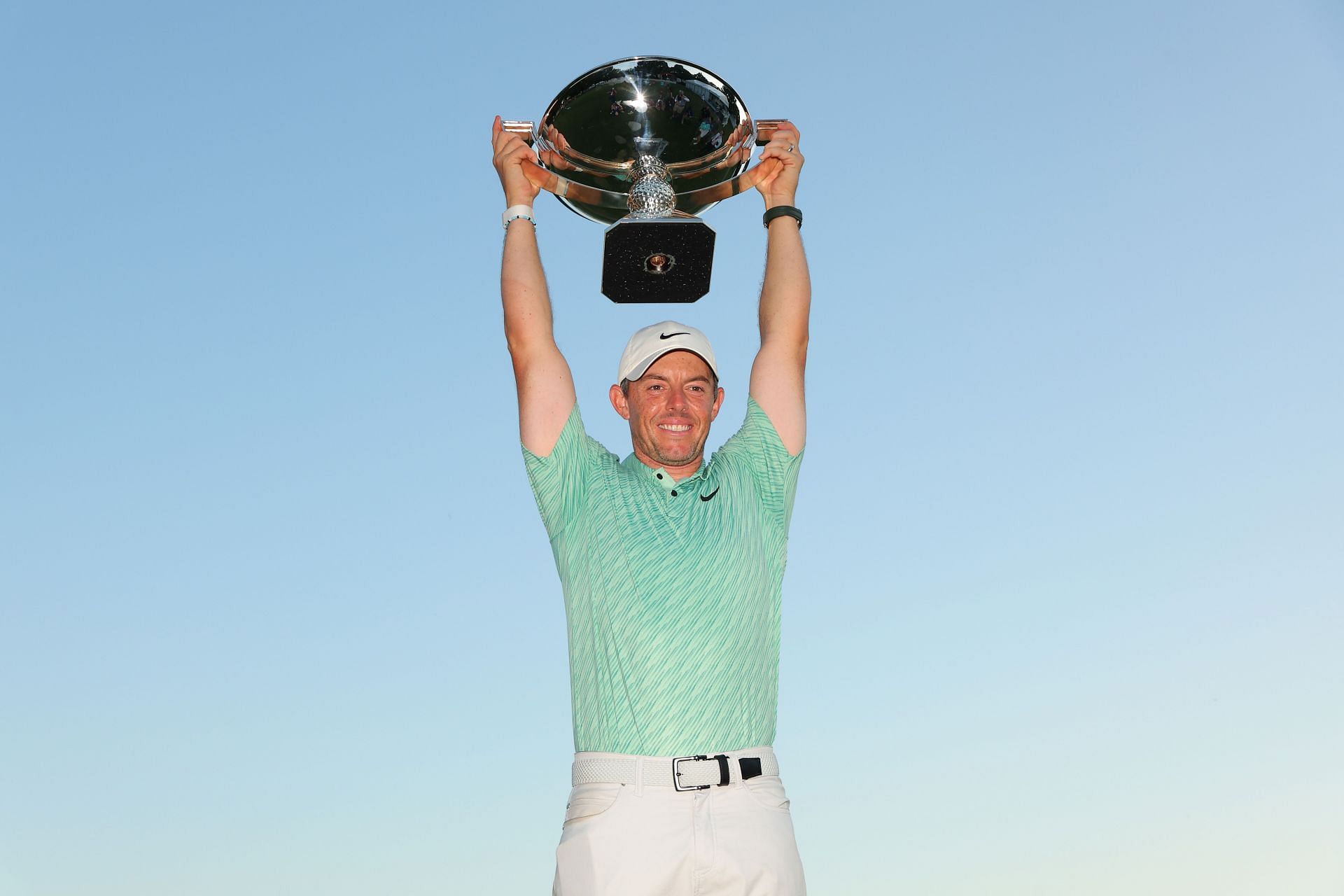 Rory McIlroy poses with the trophy after the 2022 Tour Championship