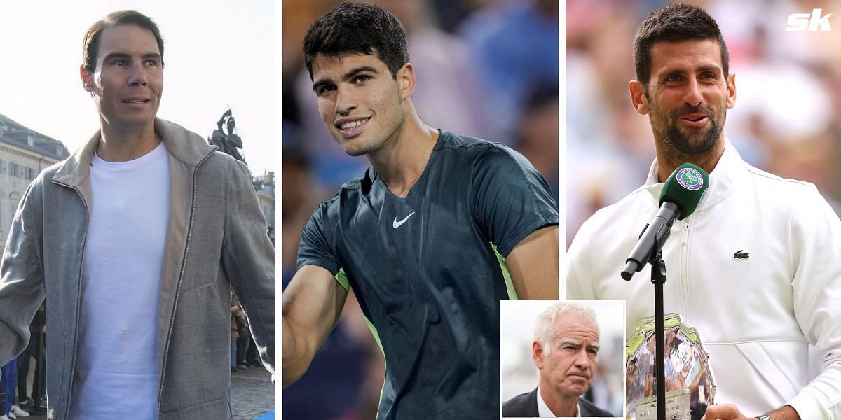 Rafael Nadal, Carlos Alcaraz, Novak Djokovic, John McEnroe