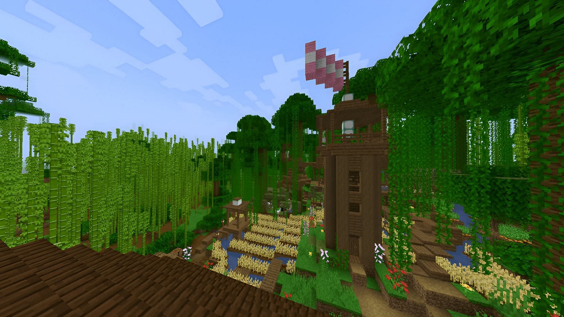 Hack through a jungle biome&#039;s vegetation and create a garden for a nice change of pace! (Image via Target_Q/Reddit)