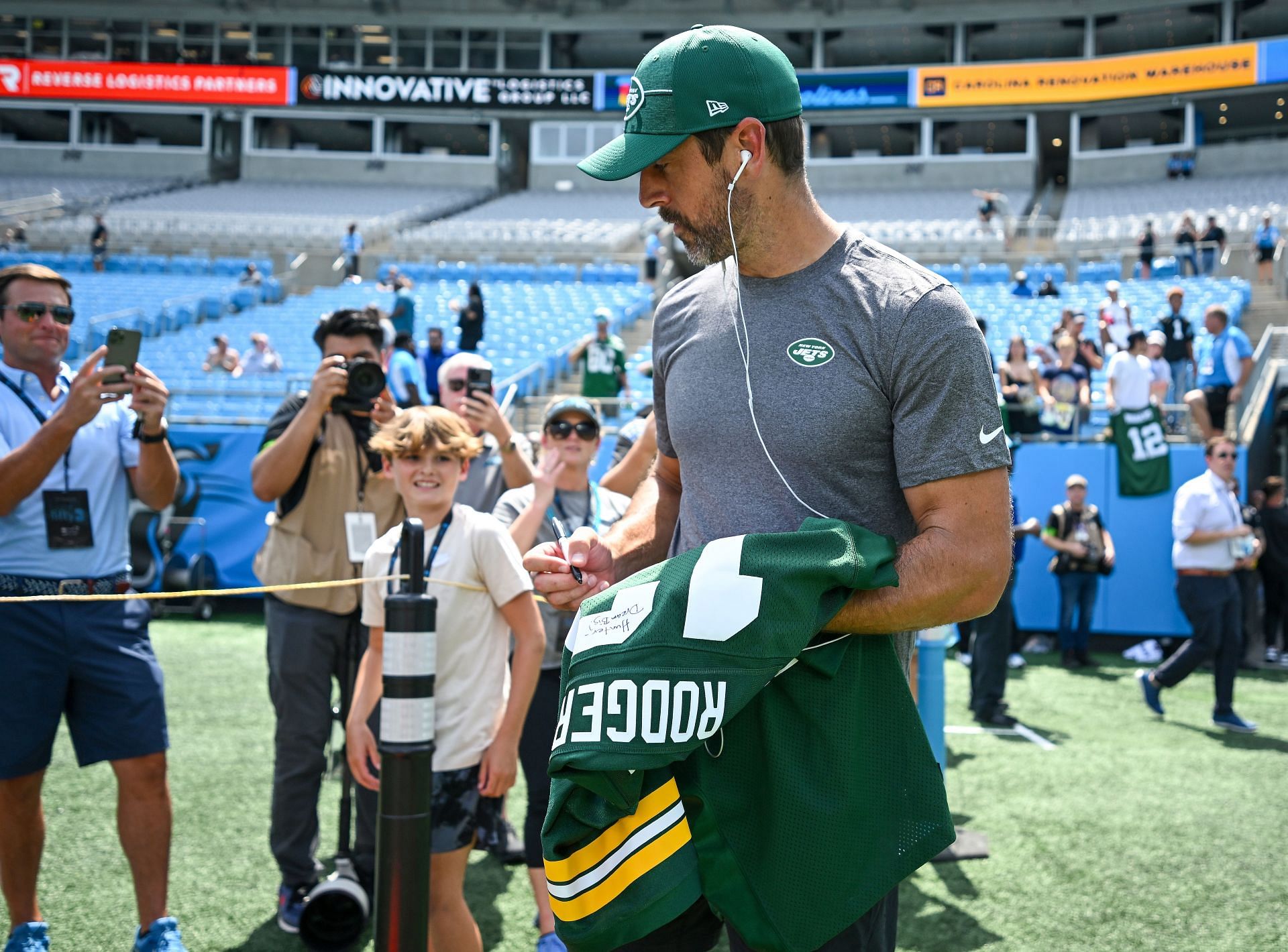 Aaron Rodgers at New York Jets v Carolina Panthers