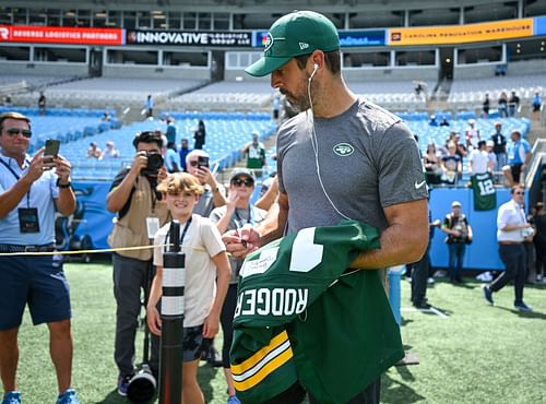 Aaron Rodgers at New York Jets v Carolina Panthers