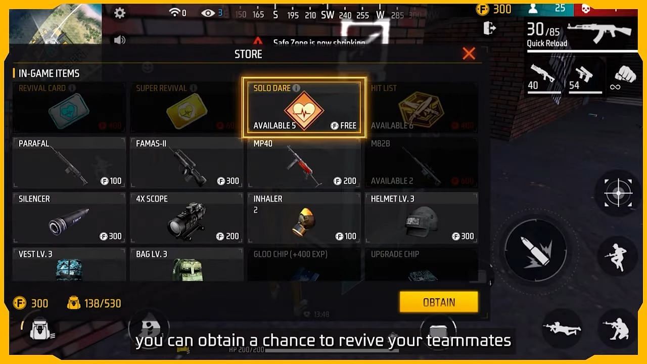 You will be able to revive teammates using Solo Dare (Image via Garena)