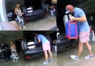 Robert Shiver takes out the suitcases of their children as the cops question Lindsay Shiver