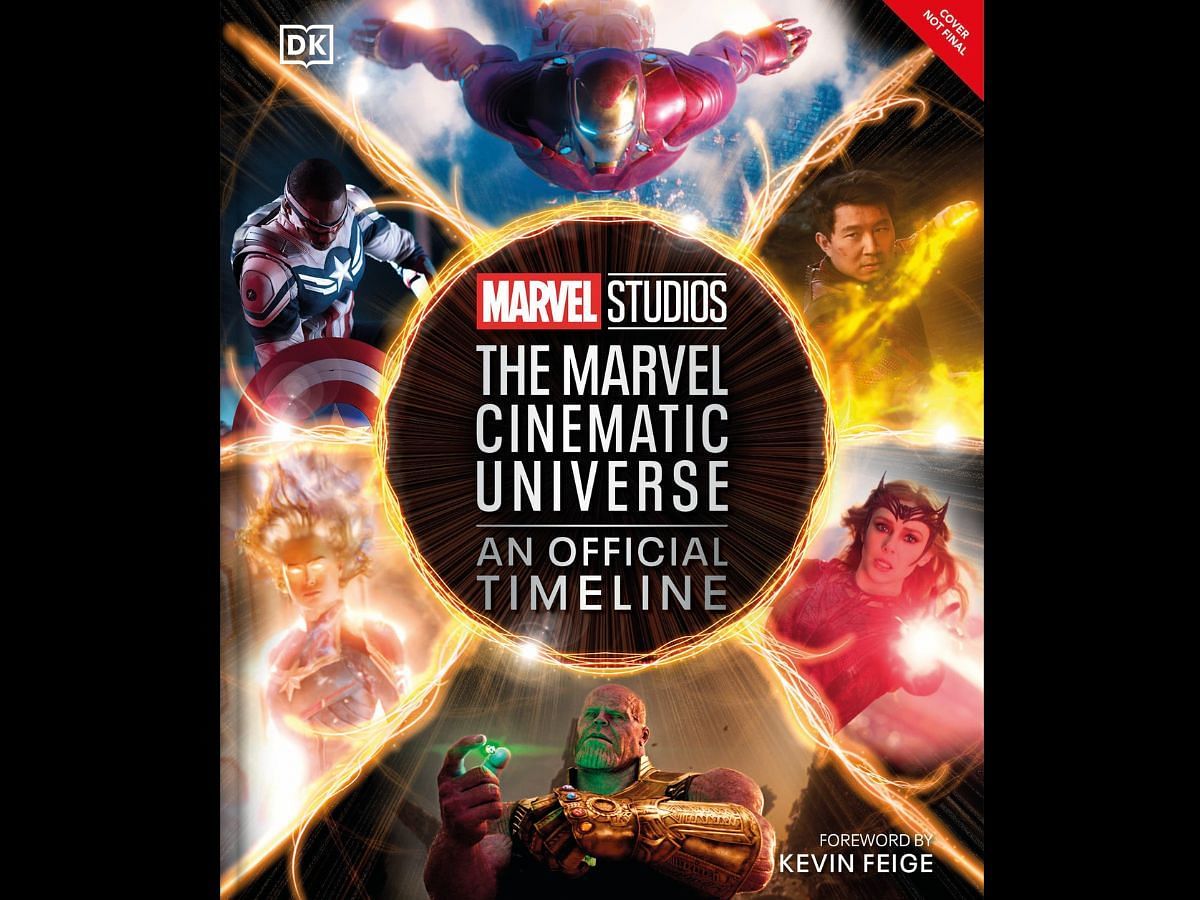 A still of the unfinalized cover of the official MCU timeline book (Image Via Marvel Studios)