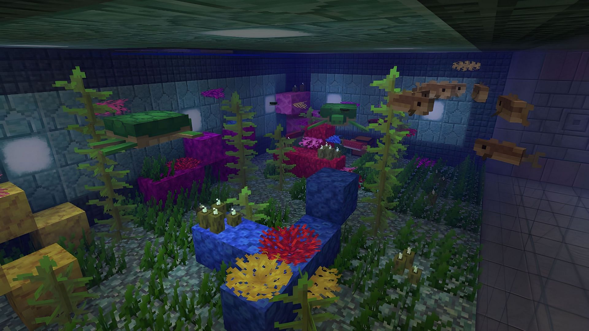 Aquariums are super cool looking builds in Minecraft (Image via Reddit/u/DrunkLeviathan)