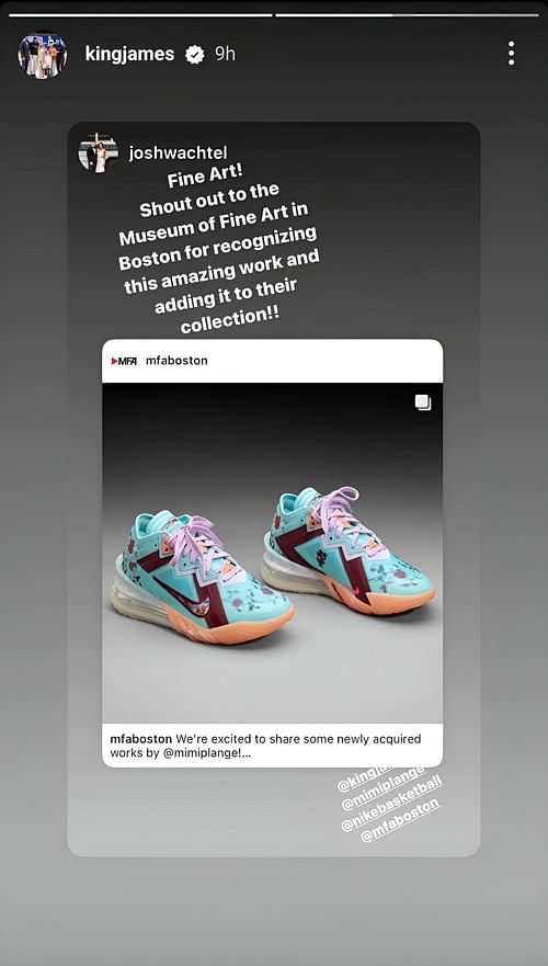 LA Lakers superstar forward LeBron James commends Boston museum for including his shoes in new collection