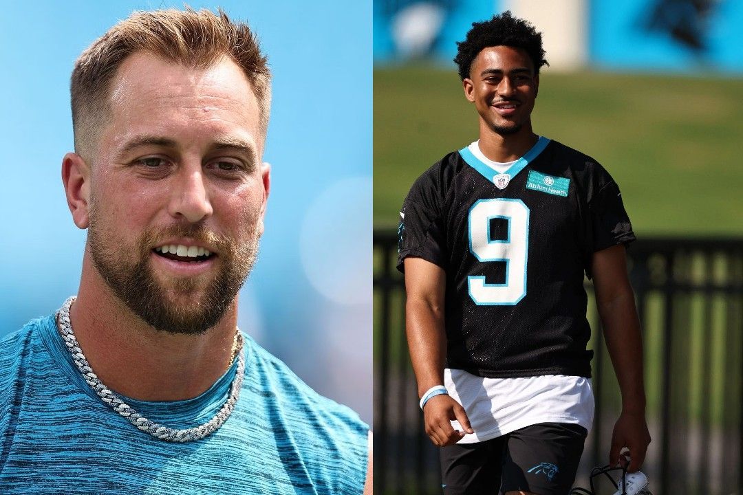 Adam Thielen, left, Bryce Young, right 